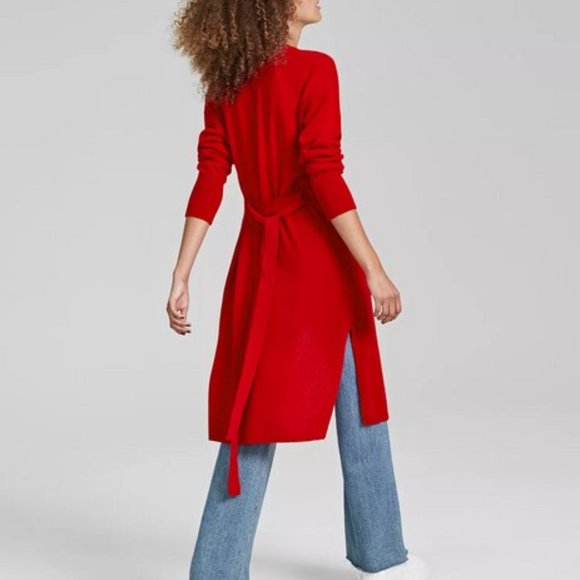NWT Charter Club 100% Cashmere Belted Cardigan Duster Sweater M MSRP $229 Red - Picture 6 of 13